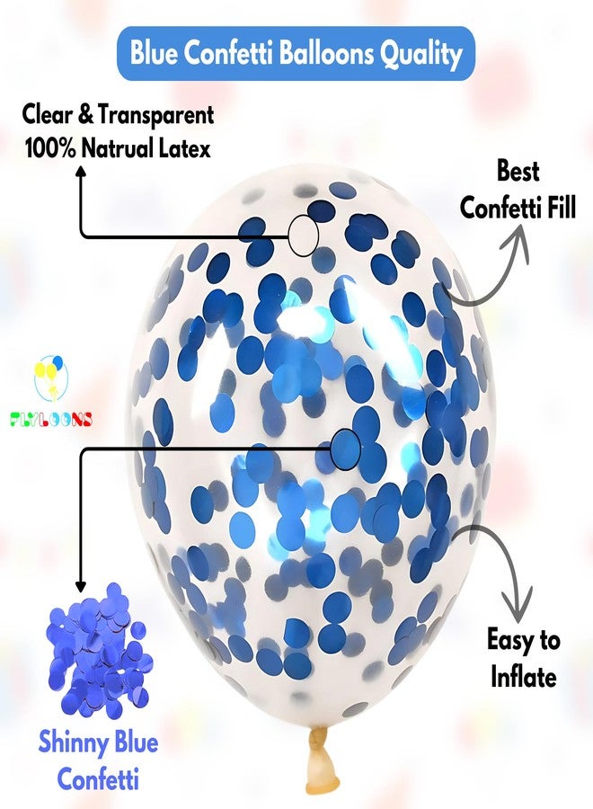 Flyloons 14th Happy Birthday Decoration Kit Blue White for Fourteen Year Old Boys Girls Kids Princess Men Women With 10 Pcs Confetti Balloons Birthday Banner 4 Pcs Star Heart Items Set - Image 2